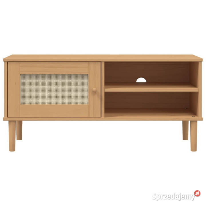 Szafka TV SENJA z plecionką brązowa 106x40x49