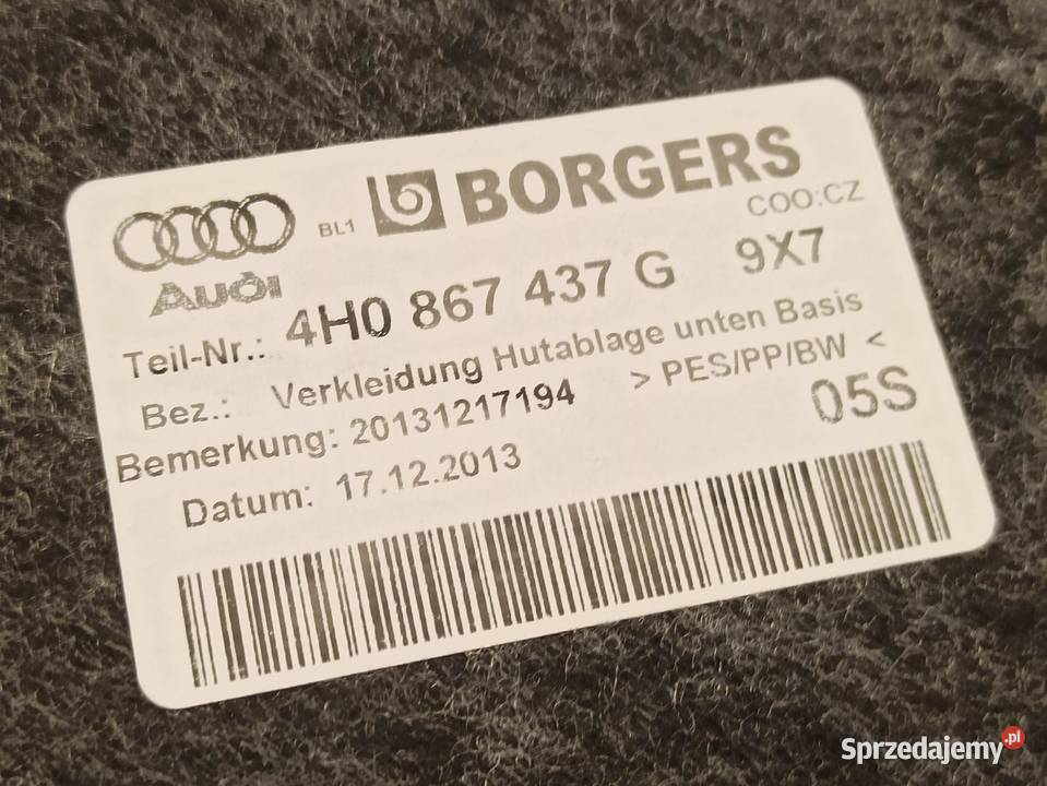 AUDI A8 D4 TAPICERKA PÓŁKA BAGAŻNIKA 4H0867437G