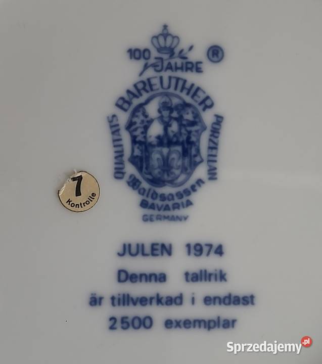 Kolekcjonerski talerz świąteczny Bareuther Rotmanka