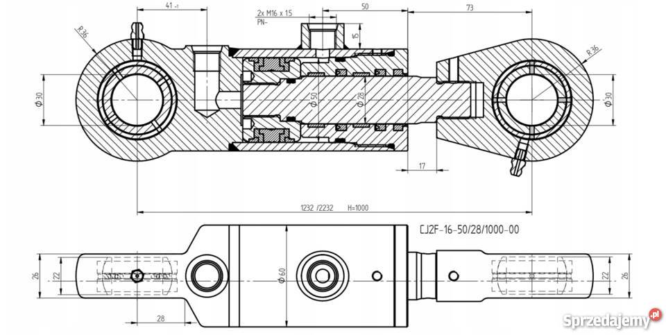 Siłownik Hydrauliczny 50x28 Skok 1000 Mocowania Solec Kujawski sprzedam