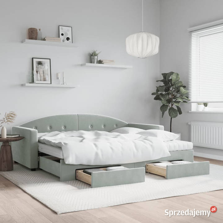 Sofa rozsuwana z szufladami jasnoszara aksamit Warszawa