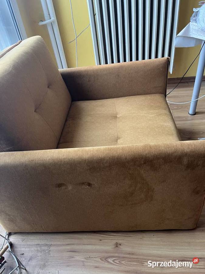 Rozkładany Duży Fotel Żółty Aksamitny Warszawa