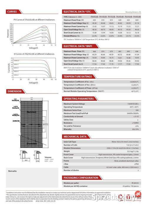 SUPER HIT Panel Fotowoltaiczny Jetion 620W sprzedam
