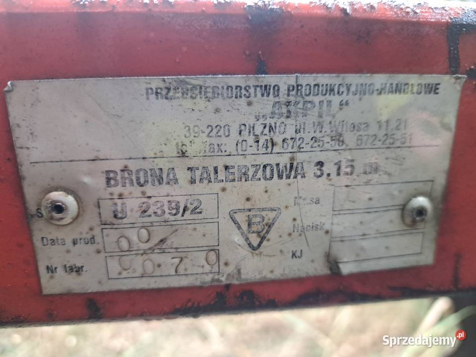 Brona talerzowa talerzówka 315 m Akpil nieuszkodzony Agregaty wielkopolskie Gizałki
