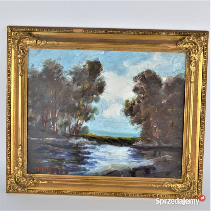 Pejzaż olej na płycie technika mieszana nóż Porcelana i szkło Warszawa