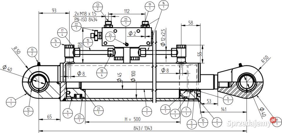 SIŁOWNIK HYDRAULICZNY TŁOK SMT2ST 90x45 SKOK 500 nieuszkodzony kujawsko-pomorskie