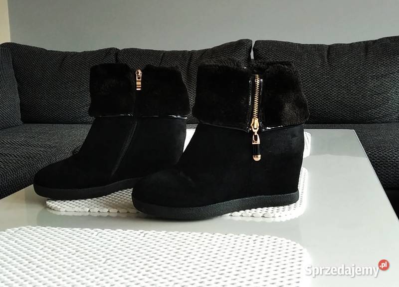 LUKSUSOWE botki damskie czarne skóra zamsz 39 czarny Łapy