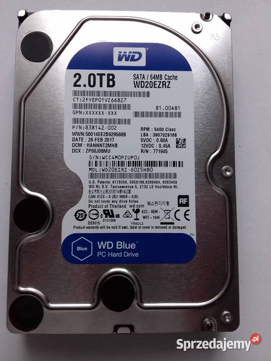 Dysk WD BLUE 35cala 2TB SATA III WD20EZRZ 3,5”