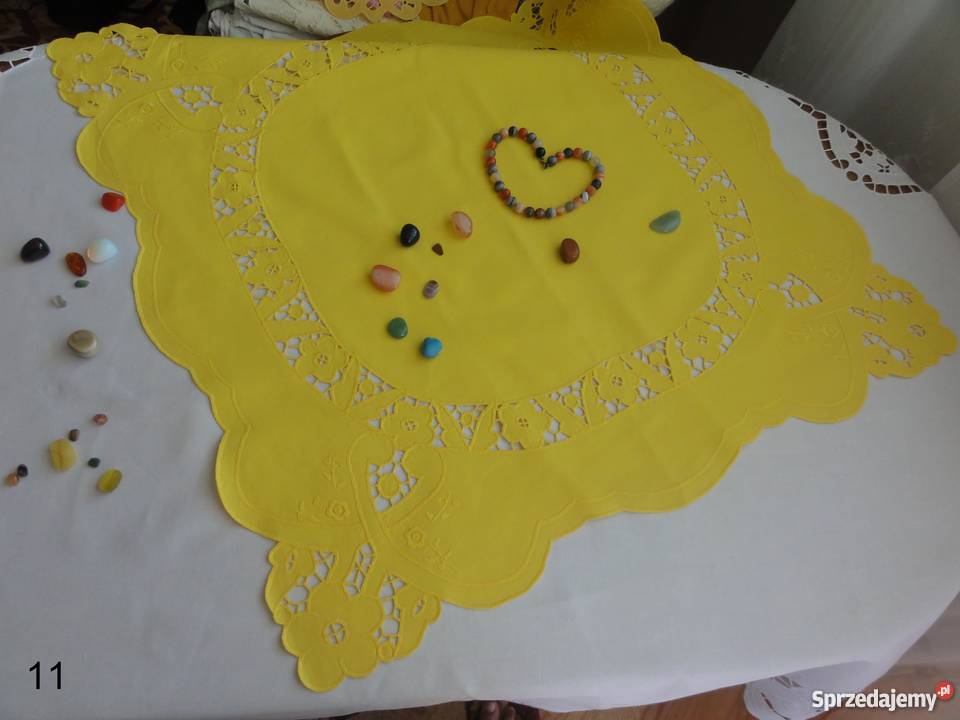 Serwetki kolorowe żółte wyszywane haft Richelieu Lublin