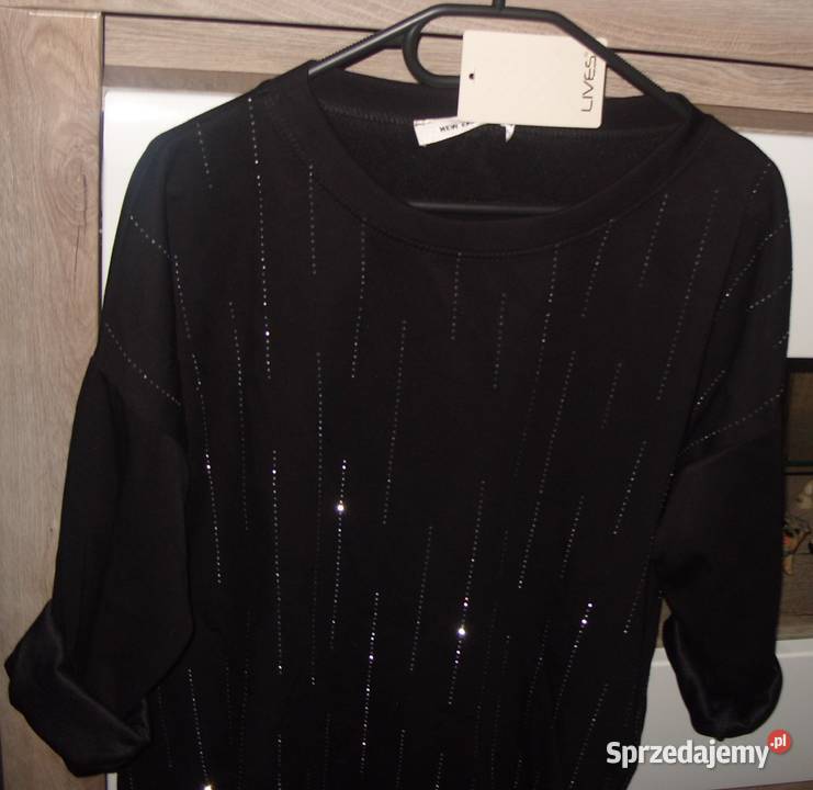 LIVES czarna bluza z cyrkoniami r LXL FASHION z dekoltem Rawicz