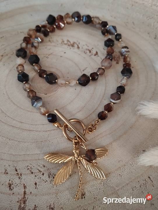 Naszyjnik ważka agat kawowy 45