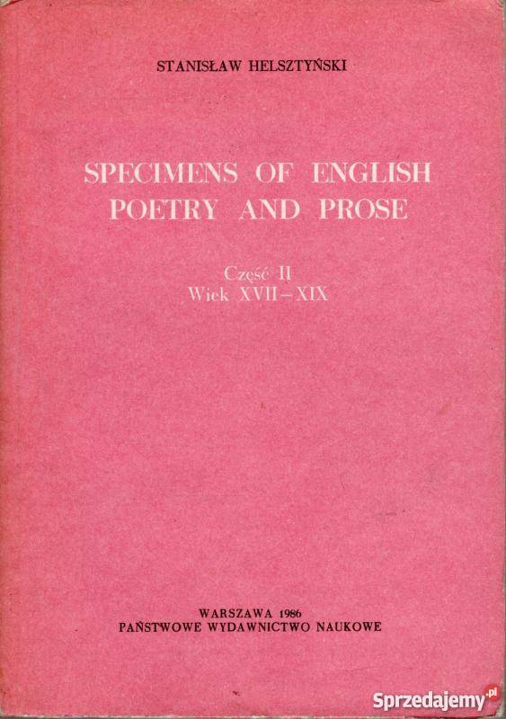 SPECIMENS OF ENGLISH POETRY AND PROSE CZESC I i Pozostałe Elbląg