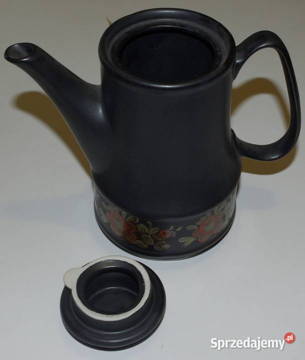 Duży serwis kawowy czarny dekoracyjny Szkło śląskie Czeladź