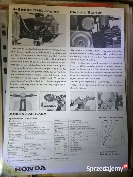 Prospekt ulotka Honda Cub C50 C50M lata 70te małopolskie Kraków