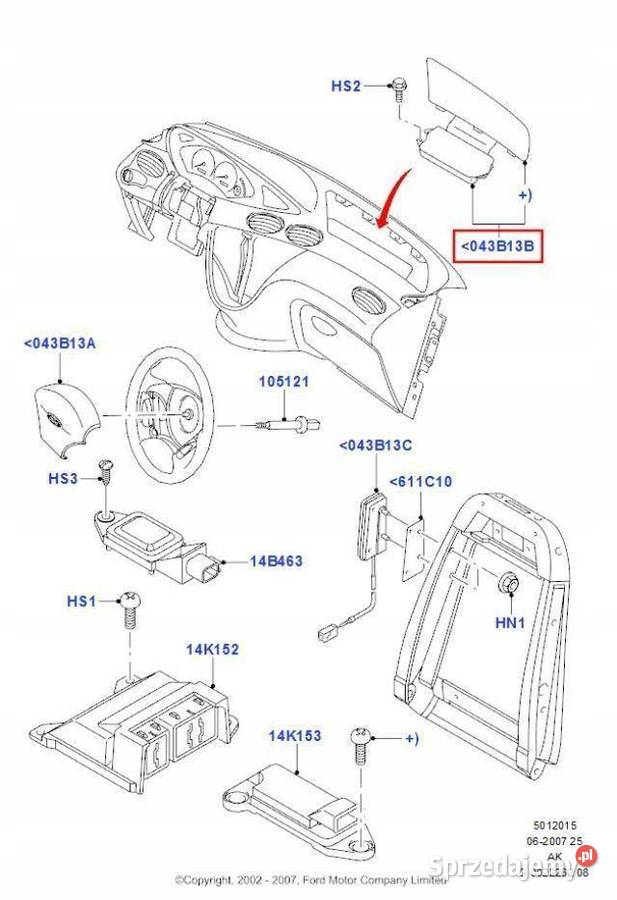 PODUSZKA AIRBAG PASAŻERA FORD FOCUS 9805