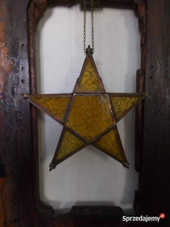 Stary Lampion Witrażowy Wiszący Świecznik