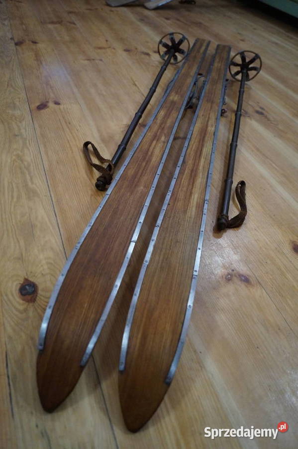 Stare narty jesionowe 180 z kijkami