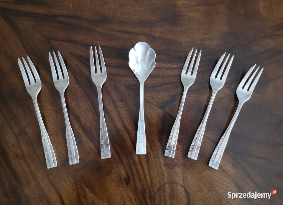 Zestaw 6 posrebrzanych widelczyków do ciast i śląskie Katowice