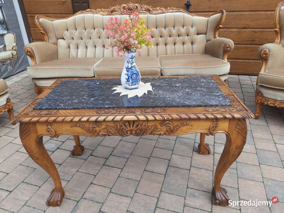 stolik na lwich łapach z marmurem