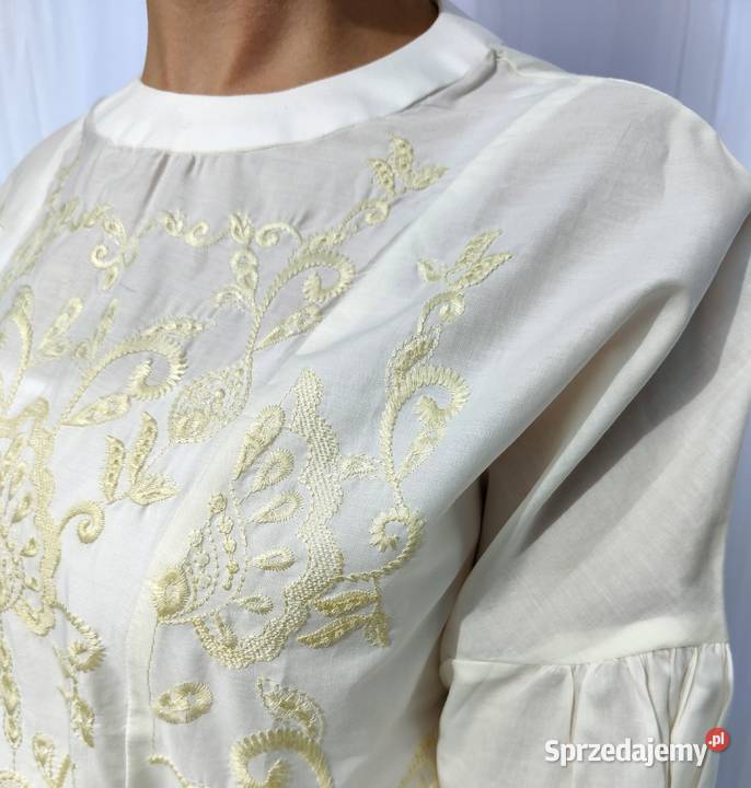 Biała bluzka oversize M 38 L 40 biała haft boho długi Szczecin