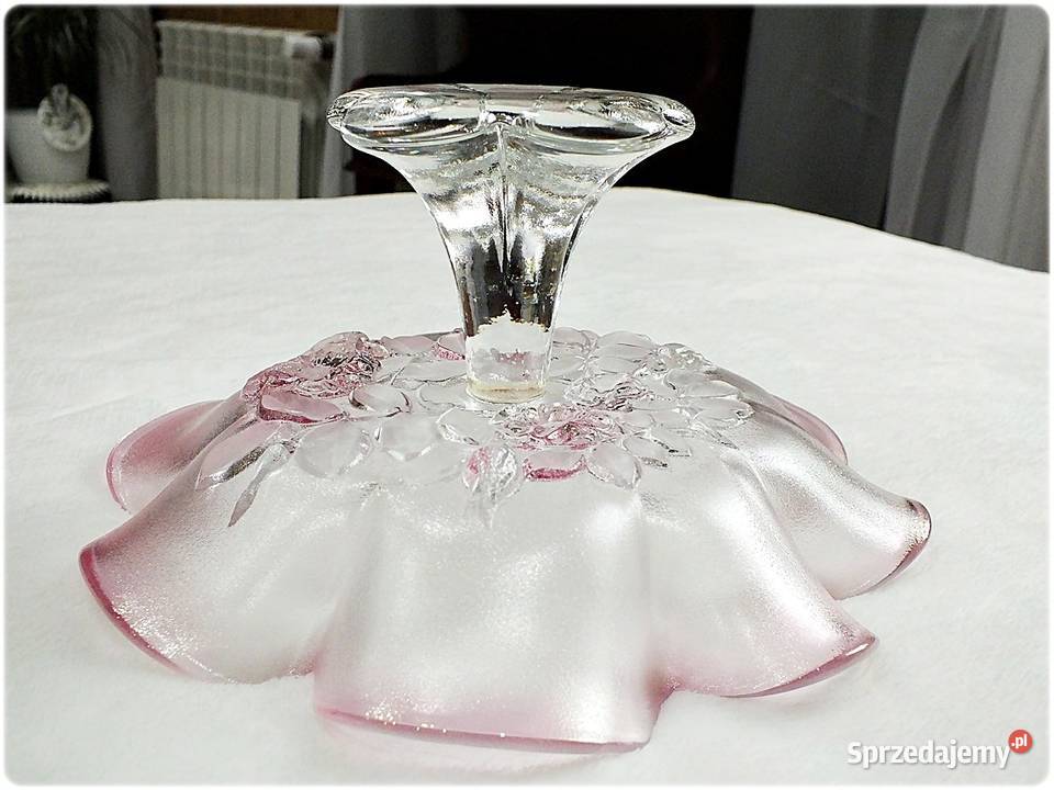 Stara Patera szklana Różowe Szkło z tłoczonymi lubuskie Żary