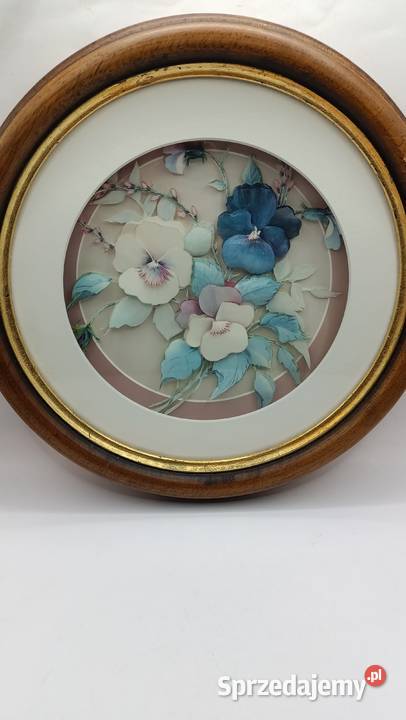 Obraz w ramie szkłem decoupage kwiaty okrągła