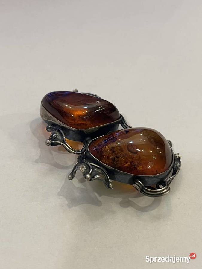 Srebrna broszka z okazałym bursztynem małopolskie Kraków sprzedam