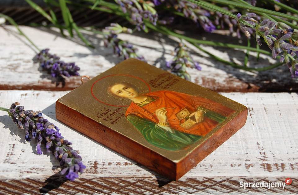 Święty Pantelejmon męczennik stara ikona wielokolorowy Lublin