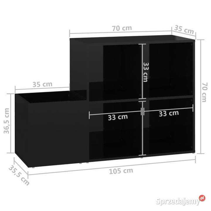 Szafka na buty czarna z połyskiem 105x355x70