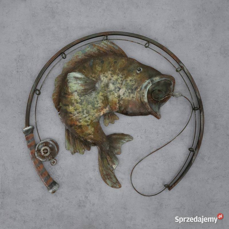 Dekoracja ścienna metalowa 3D LOFT RYBA NA WĘDCE brązowy Chmielnik