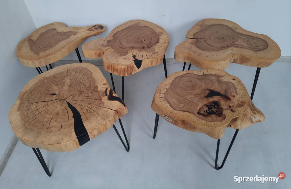 Stolik kawowy plaster drewna wiąz loft