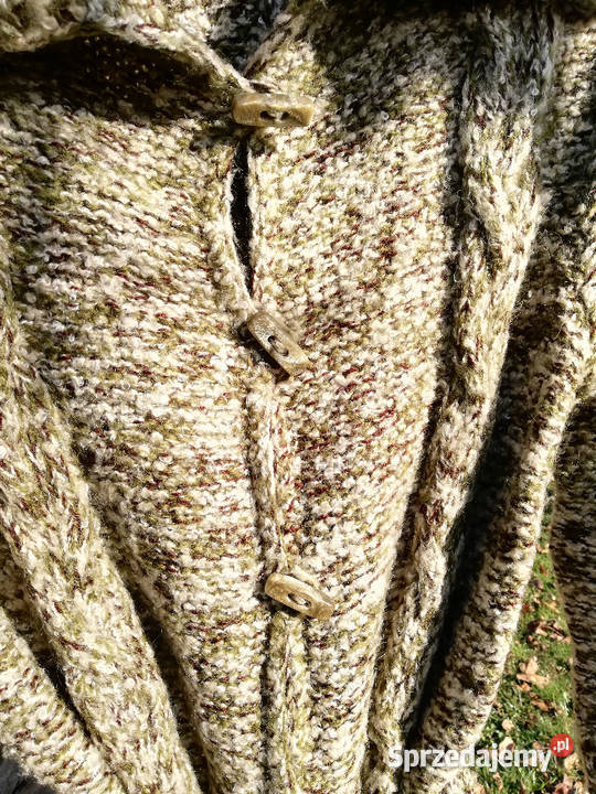 Długi zrobiony na drutach płaszcz sweter r4042 Rozpinane  Kraków