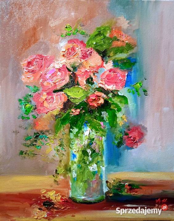 Obraz olejny Róże w wazonie Barlinek