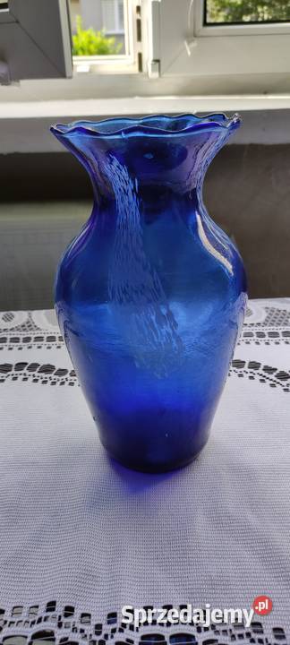Wazon kobaltowy granatowy szkło kolorowe vintage śląskie Katowice sprzedam