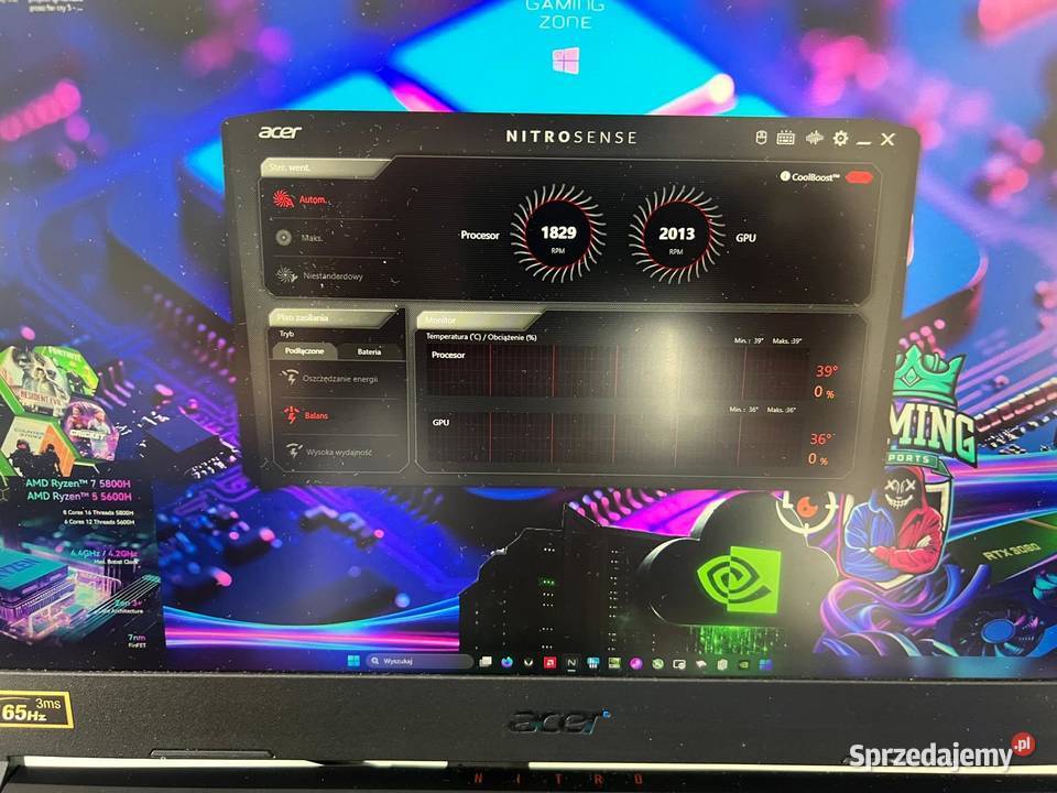 Laptop acer nitro 5 an1545 rtx3080 ryzen 75800h Bydgoszcz
