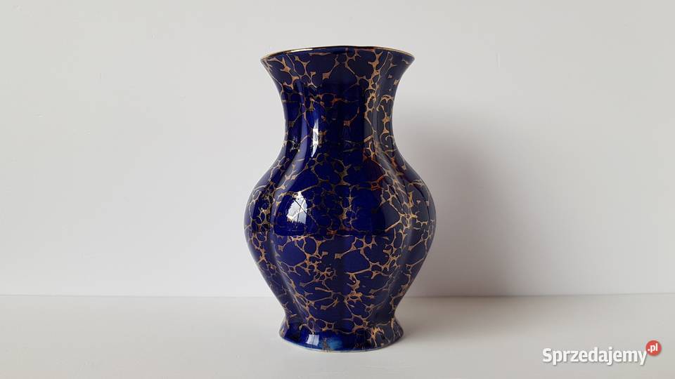 Kobaltowo złoty porcelitowy wazon wazonik Dąbrowa Górnicza