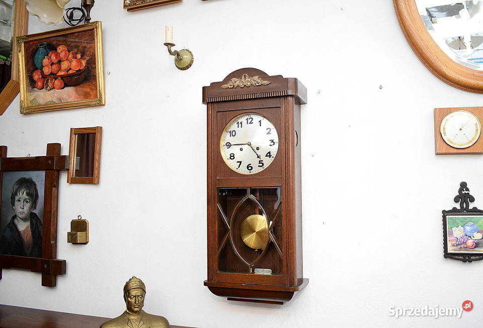Stary zegar wiszący Junghanas sygnowany witraż Świdnica