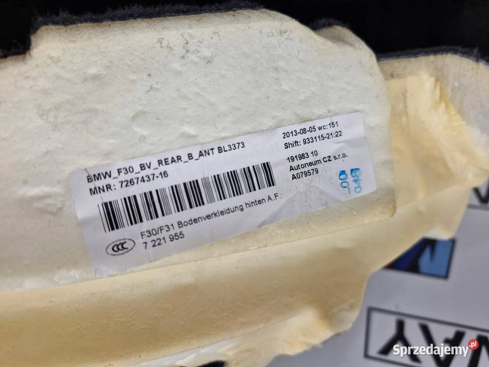 BMW F30 F31 WYKŁADZINA PODŁOGI TYLNIA DYWAN TYŁ