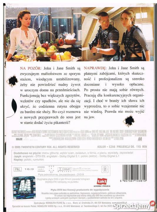 Mr Mrs Smith Brad Pitt Angelina Jolie lektor Filmy Łódź