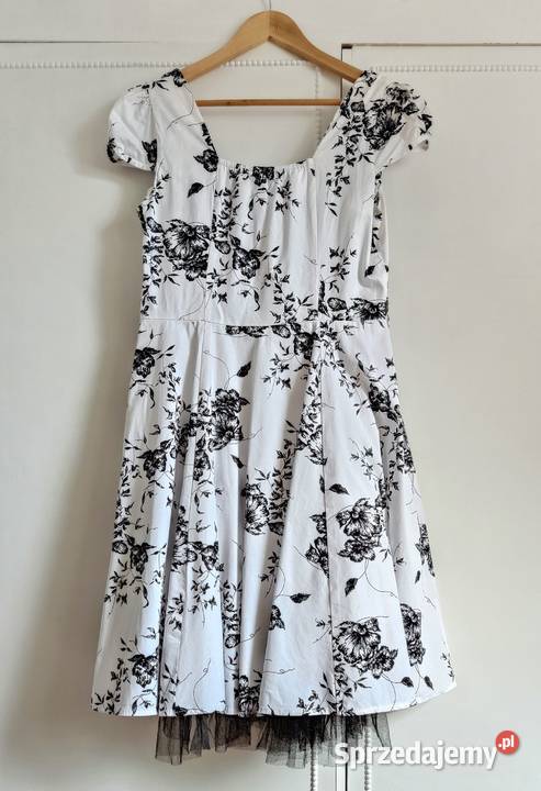 Sukienka retro Hearts Roses plus size 46 3XL biały Szczecin