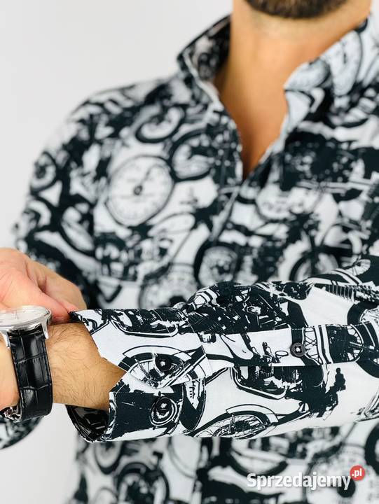 GIOVANNI PERA Koszula męska K011 Biała czarna Ostrów Wielkopolski