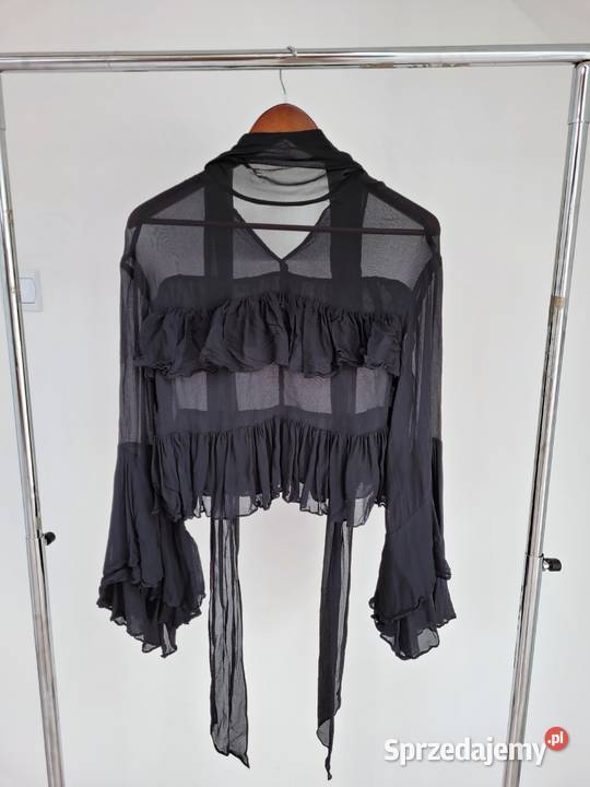 Czarna bluzka koszula z falbanami prześwitująca czarny Liszki sprzedam