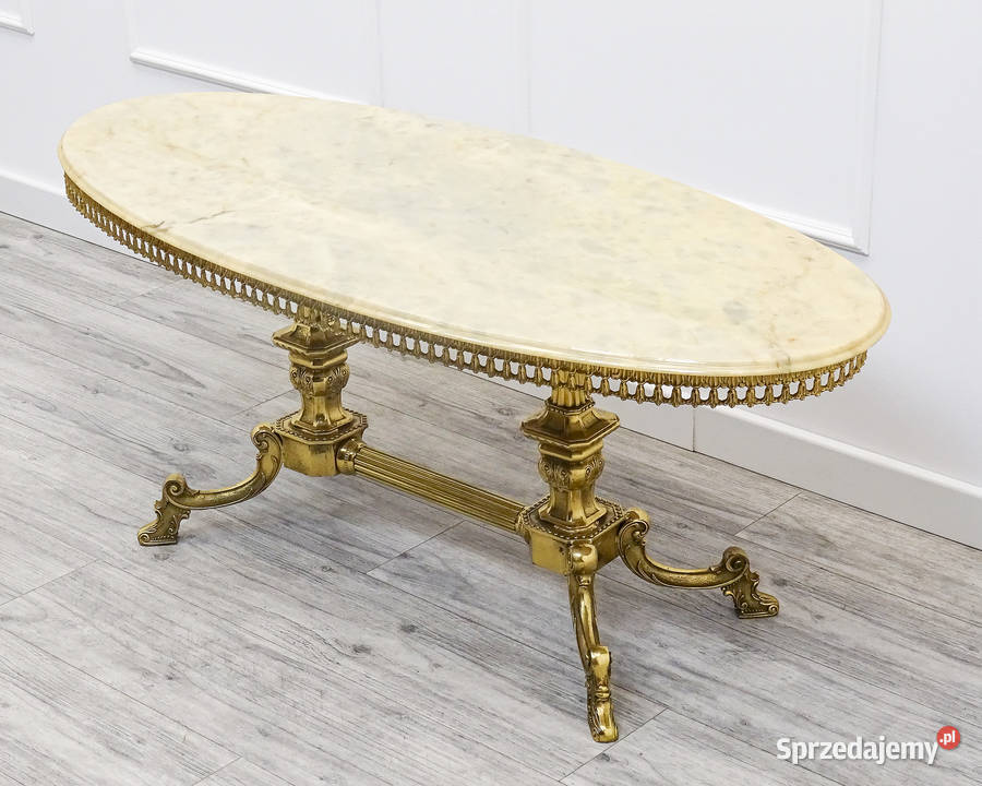 Owalna ŁAWA VINTAGE jasna PIĘKNY blat MARMUR Kalisz