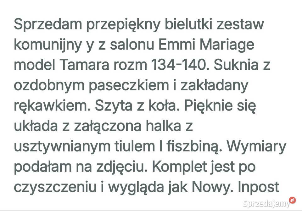 Sukienka komunijna Emmi Mariage 134140 model sprzedam