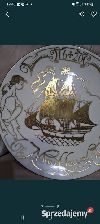 Porcelanowy talerz statek złote aniołki Porcelana i szkło sprzedam