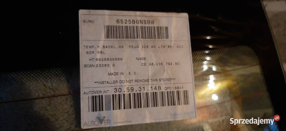 Szyba tył Peugeot 607 Nowa Wieliczka