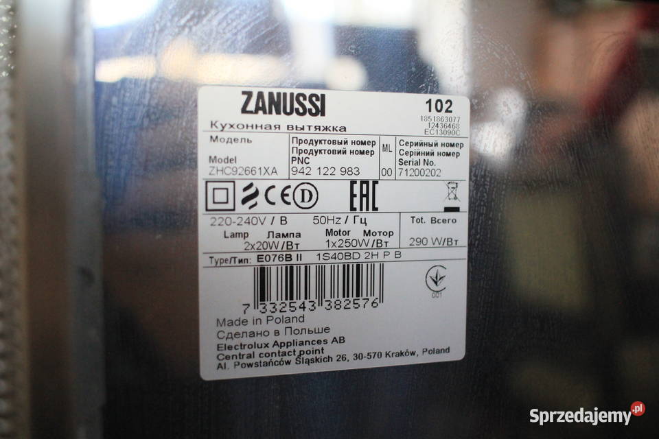 Okap Zanussi ZHC92661XA Góra