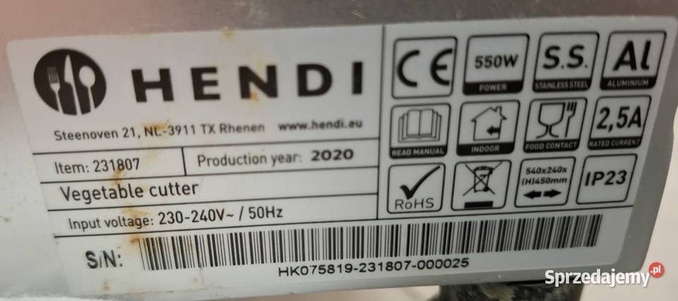 Szatkownica elektryczna HENDI 231807 Profi Line Łęczna