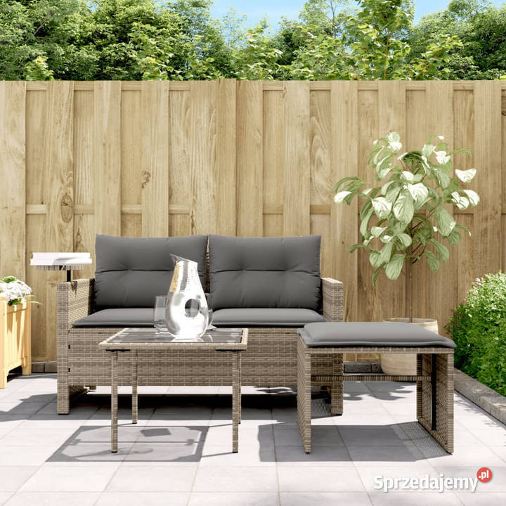 3częściowa sofa do ogrodu z poduszkami szara