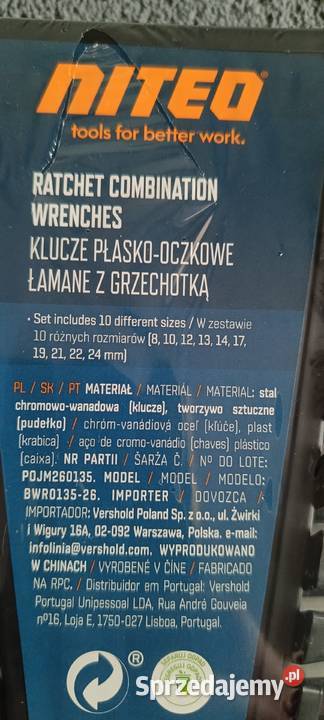 NITEO klucze płaskooczkowe z grzechotką zestaw Ełk sprzedam